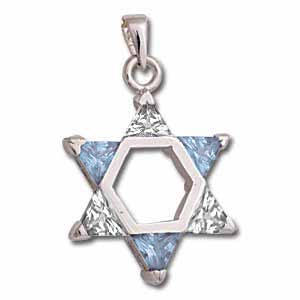 Sterling Silver Star of David Pendant with Light Blue and Clear Crystals